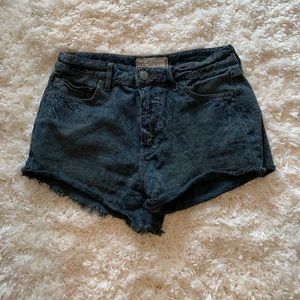 Free People paisley printed dark denim shorts